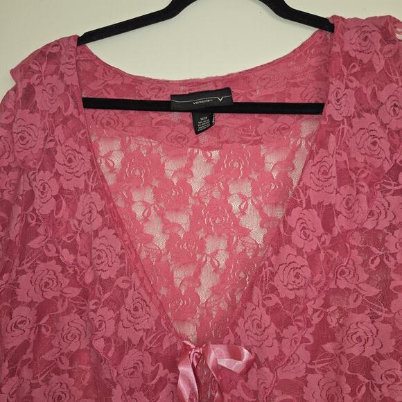 Vintage Venezia Hot Pink Lace Shrug Top Womens 18/20 Ruffles Whimsigoth Boho Y2K - Picture 3 of 16